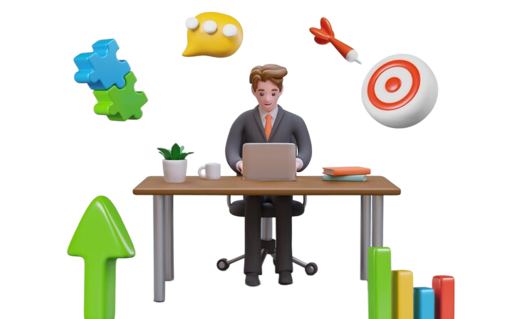 3D personal goal with gold trophy and dartboard